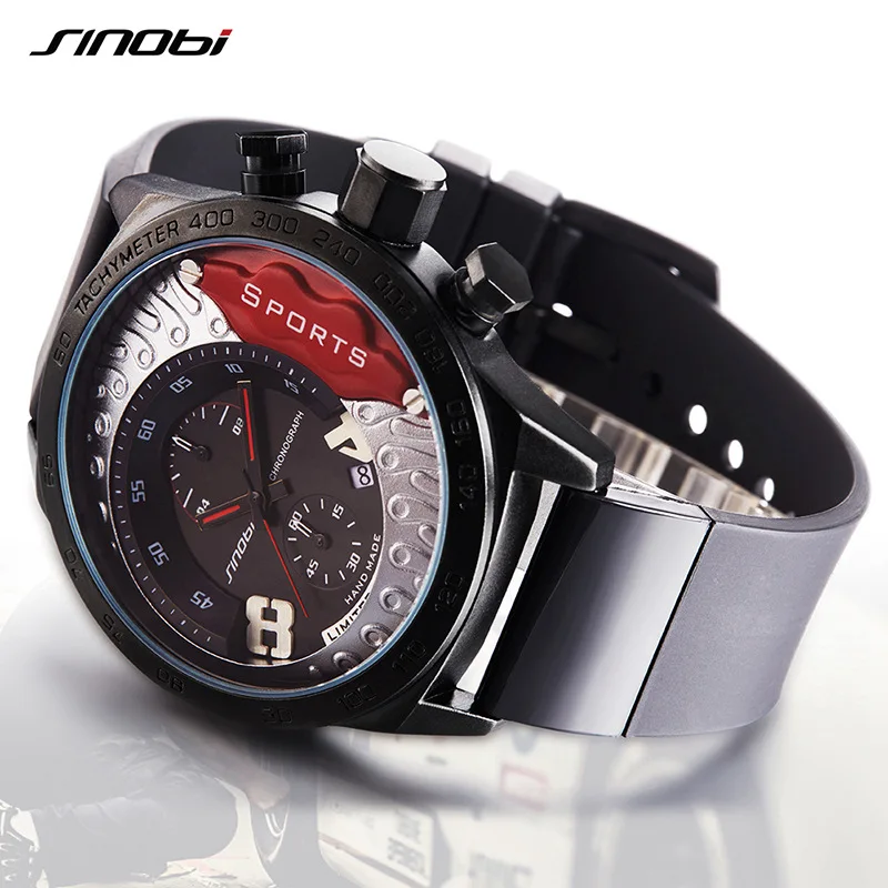 

SINOBI Sports Wrist Watches Fast & Furious Chronograph Mens Waterproof Watchband Males Geneva Quartz Clock relogio masculino