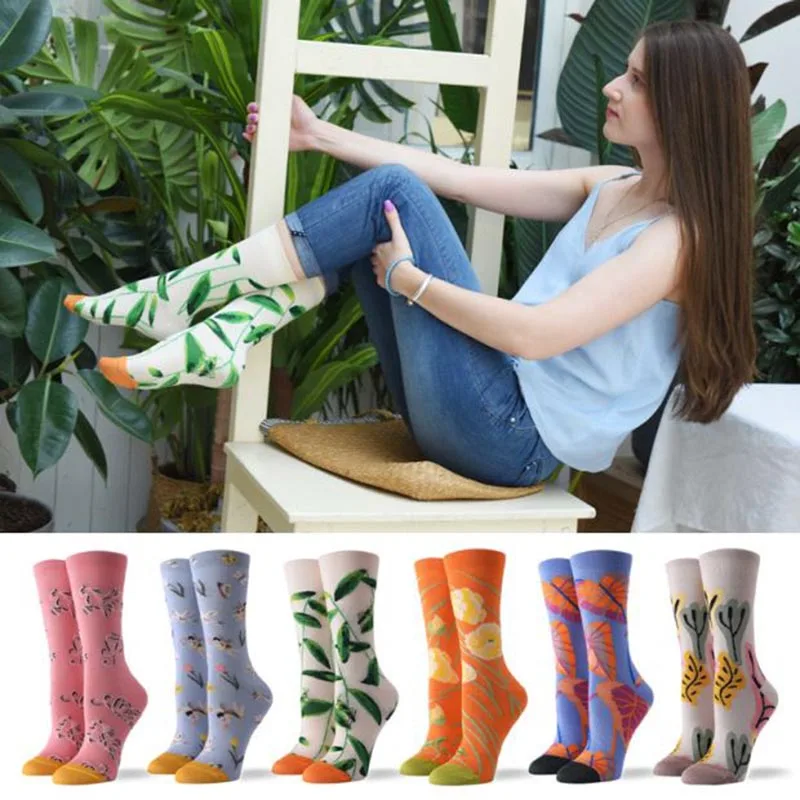 [Wploikjd] цветочный смешные носки искусства красочный хлопок мужской завод женские, унисекс носки счастливые носки женские носки, Calcetines Mujer Divertidos