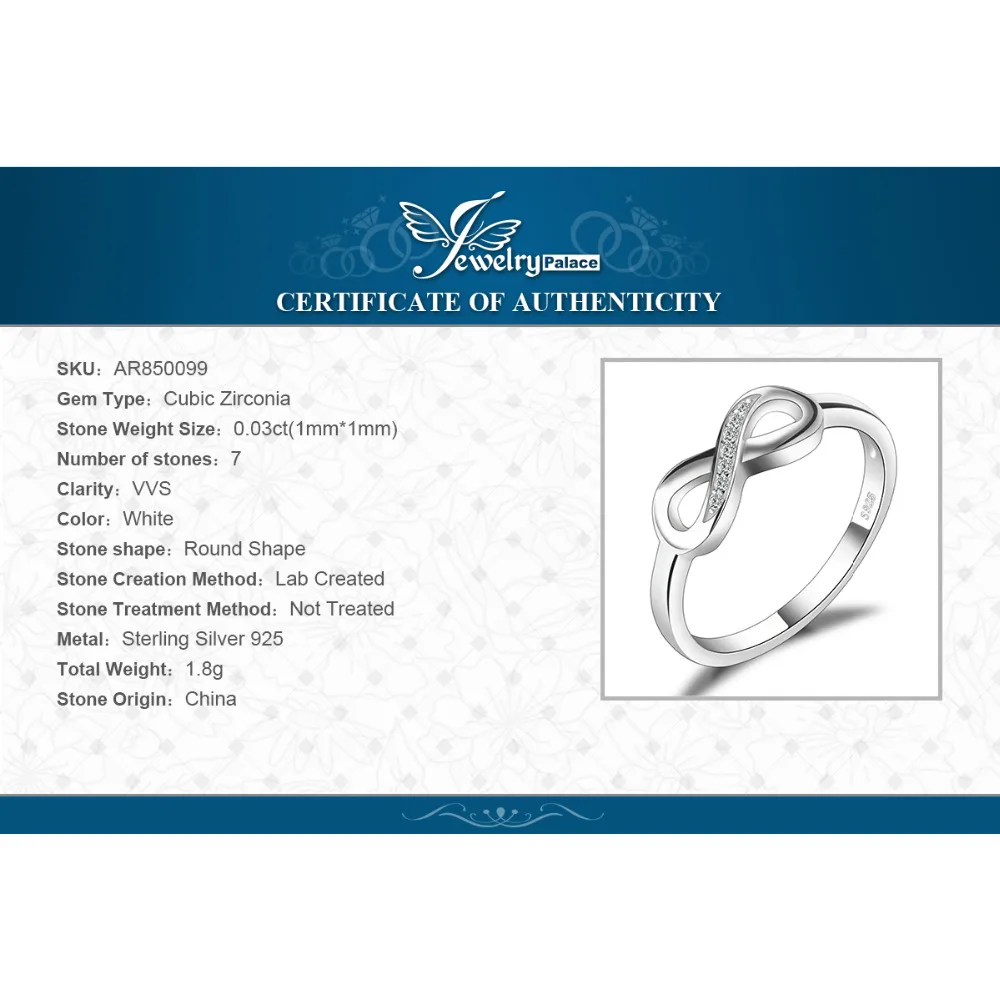 JewelryPalace Infinity Forever Love Anniversary Promise Ring For Women Genuine 925 Sterling Silver Fine Jewelry