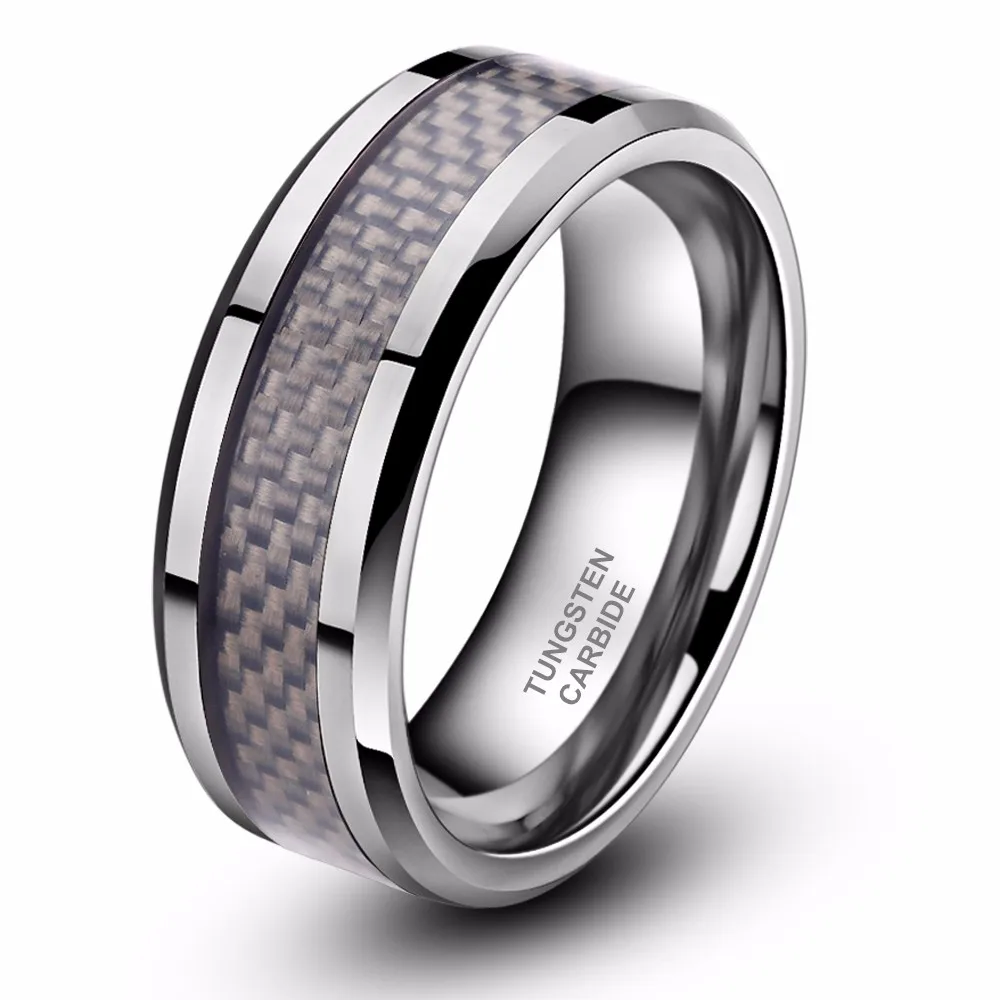 TIGRADE 8 мм обручальное кольцо из карбида вольфрама с инкрустацией из углеродного волокна для мужчин обручальные кольца с полированными краями для женщин bague homme