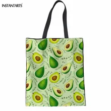 INSTANTARTS модная женская хлопчатобумажная сумка сумки 3D с принтом фрукты, авокадо узор для девочек-подростков, многоразовые книжные сумки Большой сумка Eco