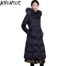 AYUNSUE/осенне-зимняя куртка на утином пуху года для женщин с капюшоном и воротником из меха енота, женские облегающие парки casaco feminino