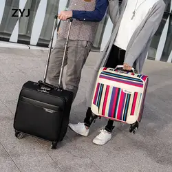 ZYJ унисекс бизнес путешествия кожа чемоданы на роликах Spinner колёса 18 дюймов полосатый чемодан самолет вести тележка чемодан