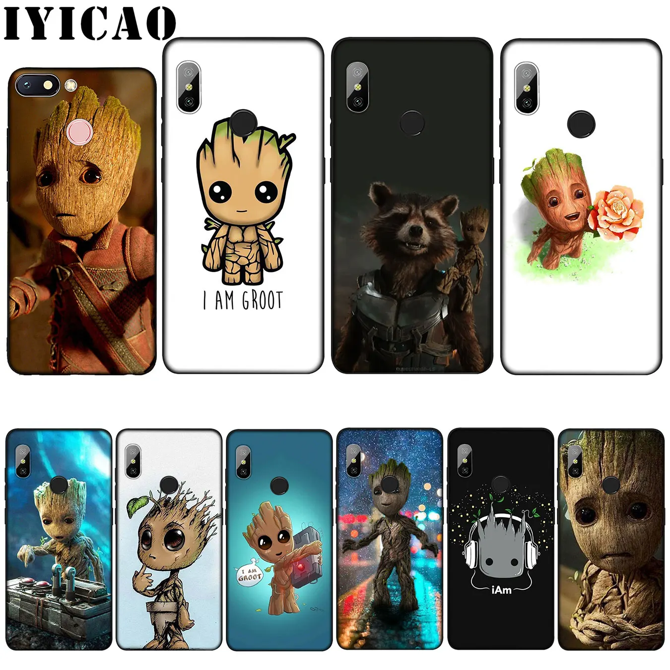 

IYICAO Guardian Rocket Raccoon Groot Treeman Soft Silicone Case for Xiaomi Mi 9 8 A2 Lite A1 6 pocophone f1 MAX 3 mi9 mi8 mia2