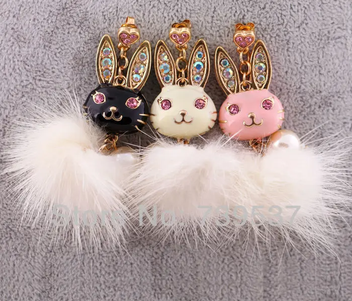 

BALANBIU Big Sale Cute Multicolored Enamel Plush Ball Rabbit Drop Earrings For Women Gifts Gold Color Fashion Jewelry Wholesale