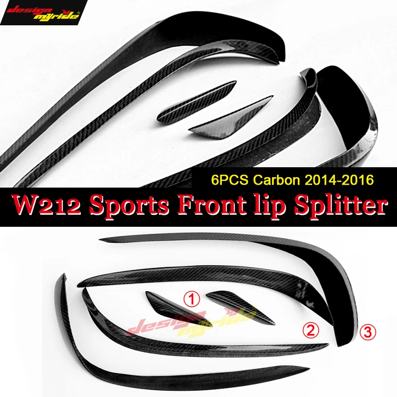 

E-class W212 Sports Front Lip Splitters Air Flow Vent 6-pcs Carbon For Benz e200 e250 e400 e350 e500 Front Bumper Splitter 14-16