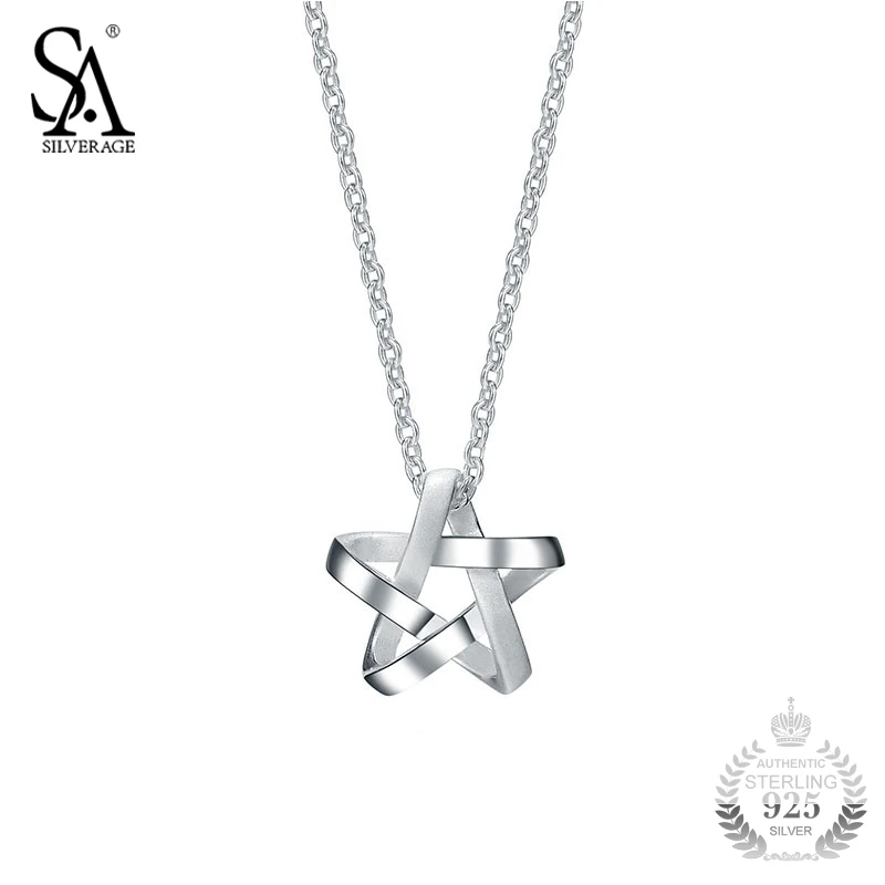 SA SILVERAGE Necklace Silver Pendant Weaved Star Genuine 925 Sterling 