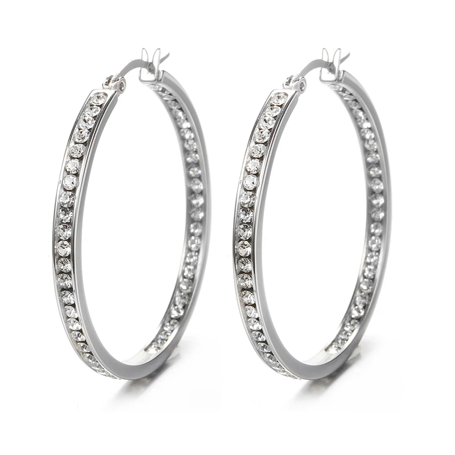 

30MM 40MM Round Earrings Stainless Steel Women Fashion Crystal Earrings Popular Bling Earrings Jewelry