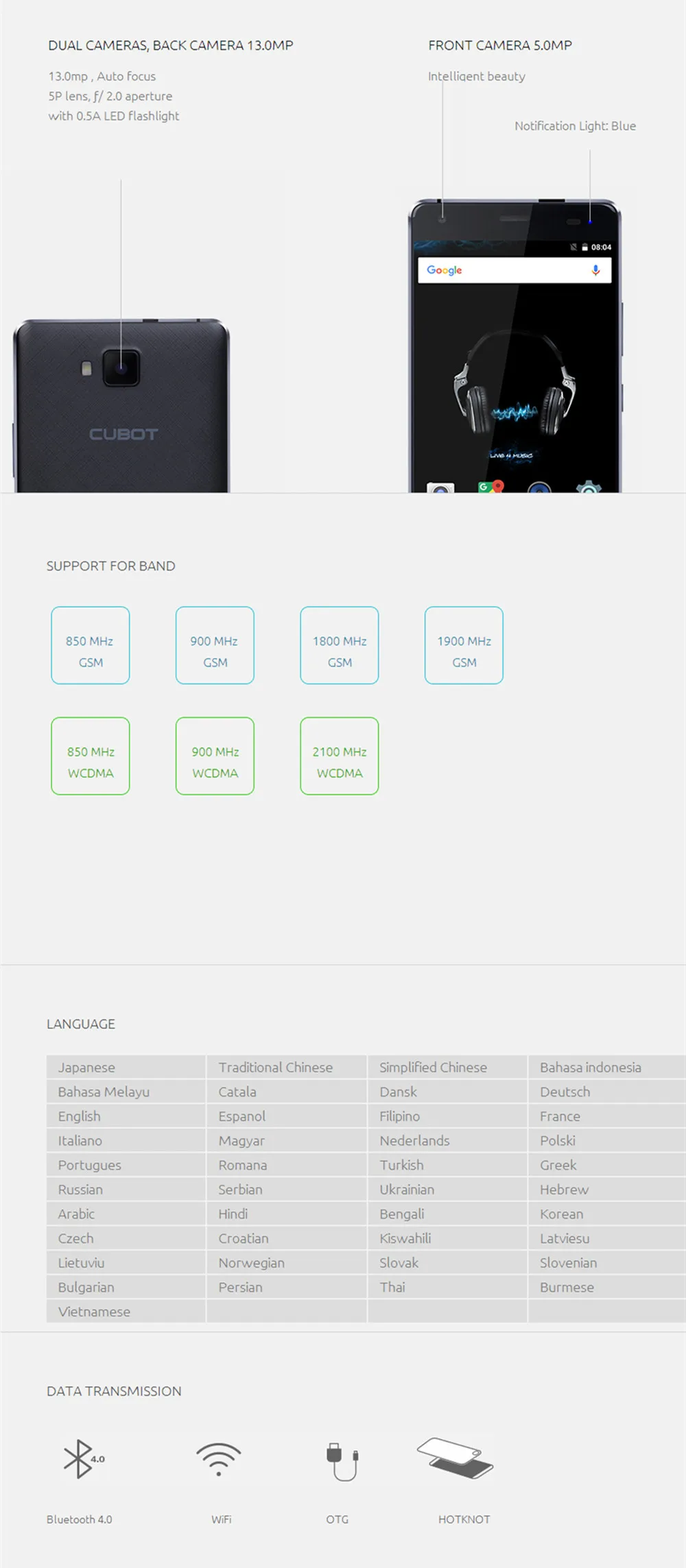 Cubot Echo Tech Specs 2