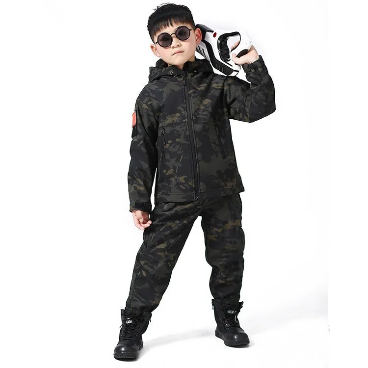 TAD/Тактическая детская флисовая куртка из кожи акулы, штаны, детские спортивные камуфляжные костюмы для кемпинга, походов, верхняя одежда, водонепроницаемый комплект A9289 - Цвет: 3