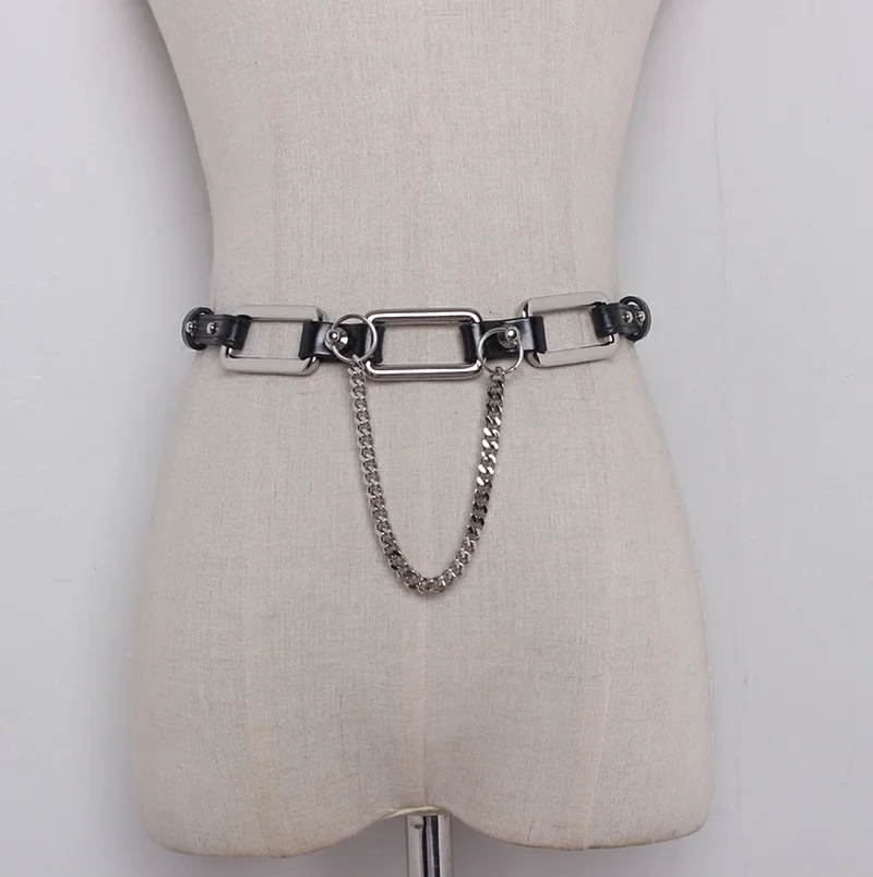 

Chic Punk Women Belt Pu Splice Metal Chain Belt 2019 New Fashion Street Accessories Belts for Female
