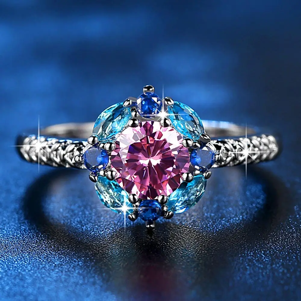 Цветок создан кристалл кольцо для женщин в родиевым покрытием