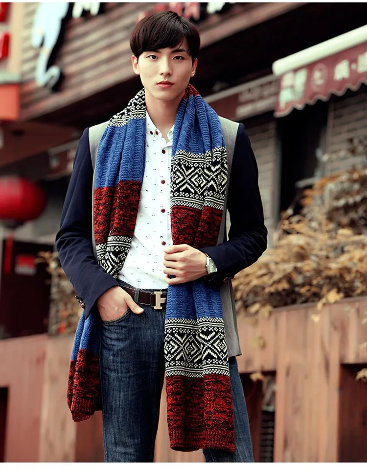 Зимний мужской шарф теплый шерстяной платок плетеное цвет