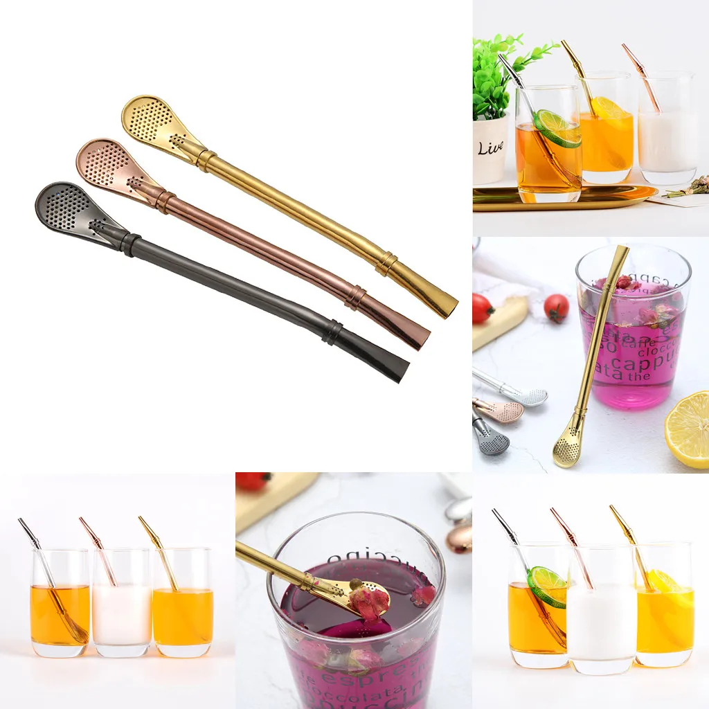 

Tea Stainless Steel Drinking Paraguay Tea Gourd Multicolor Filter Spoon Long Tea Filter Stirring Spoon Juice Straw K15