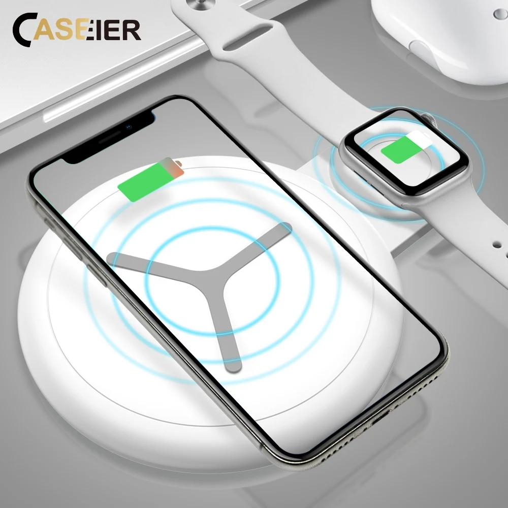

CASEIER QI Wireless Charger For iPhone X XR XS Max 8 10 W 2 in 1 Fast Wireless Charger For Apple i Watch 2 3 4 Charging Pad