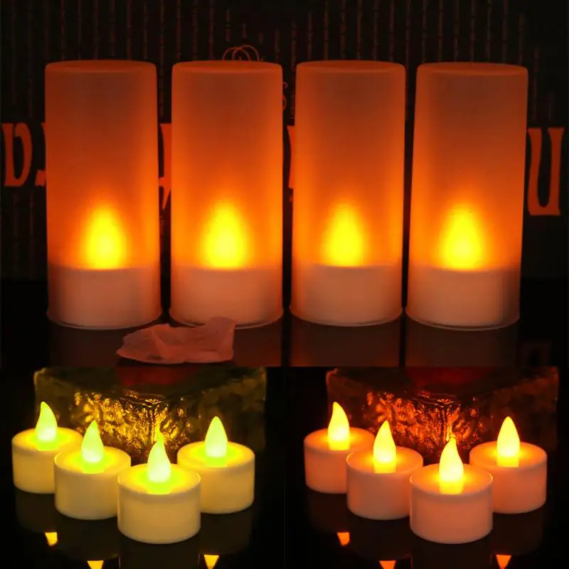 

4Pcs Flameless LED Candle Lights US/UK/EU Plug Rechargeable Restaurants Home Part Bar Decoration Electronic LED Tea Lamp