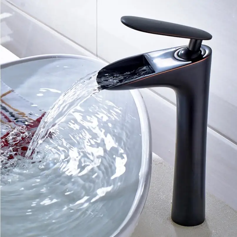 

Waterfall Tap Tall Bathroom Basin Faucet Brass Bathroom Basin Mixer Tap Hot Cold Crane Sink faucet Black Oil Brushed/Nickel tap