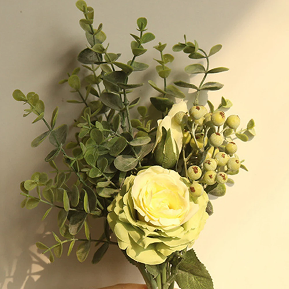 Роскошные розы филиал шелк искусственный цветок Флер искусственный цветок Искусственные цветы Флорес для дома Свадебные украшения эвкалипта