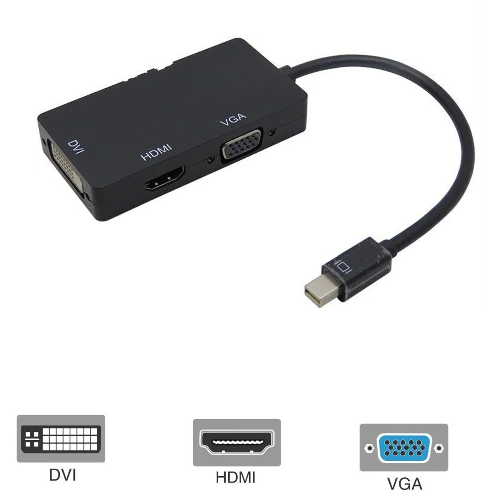 3-in-1 مصغرة displayport (الصاعقة) إلى dvi vga hdmi tv محول الكابل ل أبل إيماك و ماك كتاب سطح سطح برو 3/4