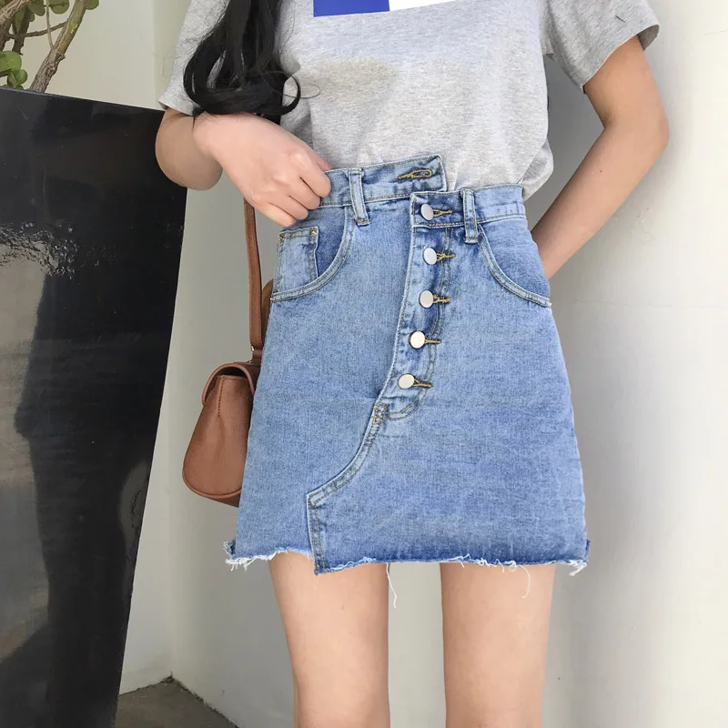 2019 новые женские летние джинсовые юбки с высокой талией модный дизайн мини-юбки нерегулярная хлопковая юбка Женская #2309