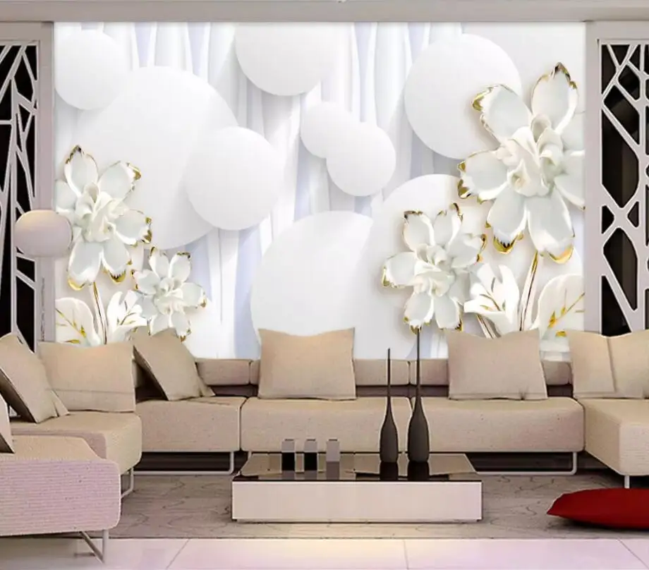 Beibehang пользовательские обои 3d Фреска круг белые цветы ТВ фон стены 5d декоративная живопись papel де parede 8d обои