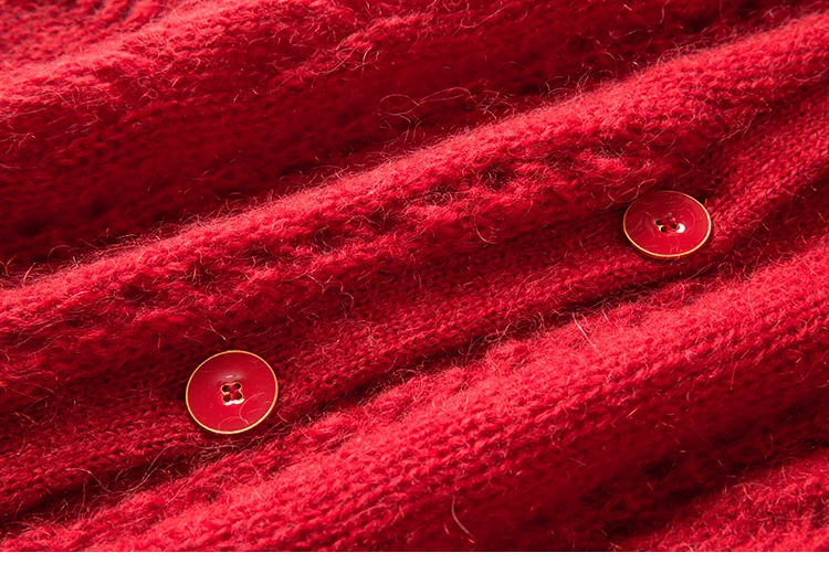 Французский шикарный мохер с v-образным вырезом, шерстяной вязаный свитер с вырезами и пуговицами, длинный кардиган с рукавами