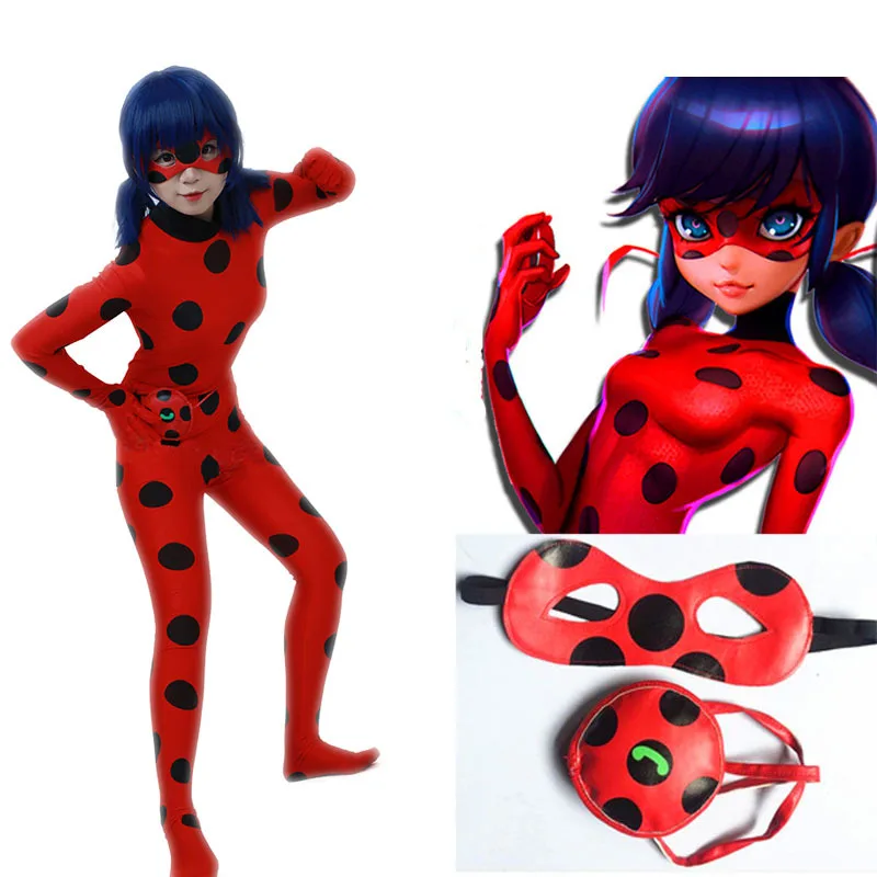 The Miraculous Ladybug Suit Cosplay Costumes Halloween Girls Marinette Ladybug Jumpsuits Kids Adult Full Lycra Zentai