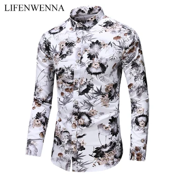 

Plus Size 5XL 6XL 7XL Autumn Men's Shirt 2019 New Fashion Flower Print Long Sleeve Shirts Men Casual Business Floral Shirts Male
