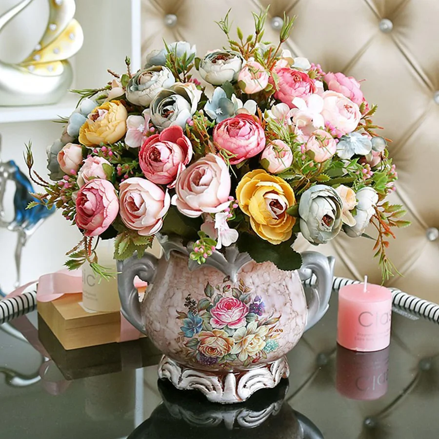 

30cm Artificial Rose Silk Small Flowers DIY Wedding Bouquet Decoration Fake Flower for Home Decor Pink Vivid Faux Flower