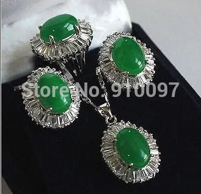 

LHX54012>>18K Gold Plated Inlay Green Jade Pendant Necklace Ring Earring set AAA