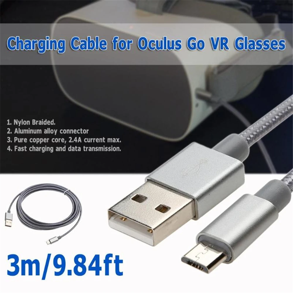 

USB Fast Charging Data Cable Wire for Oculus Go VR Glasses 3m/9.84ft Nylon Aluminum Alloy Connector Charging Data Cable