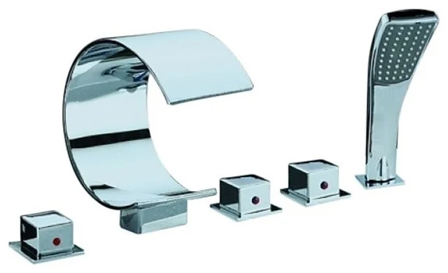 

Chrome Finish Contemporary Dual Handles Waterfall Tub Faucet with Hand Shower