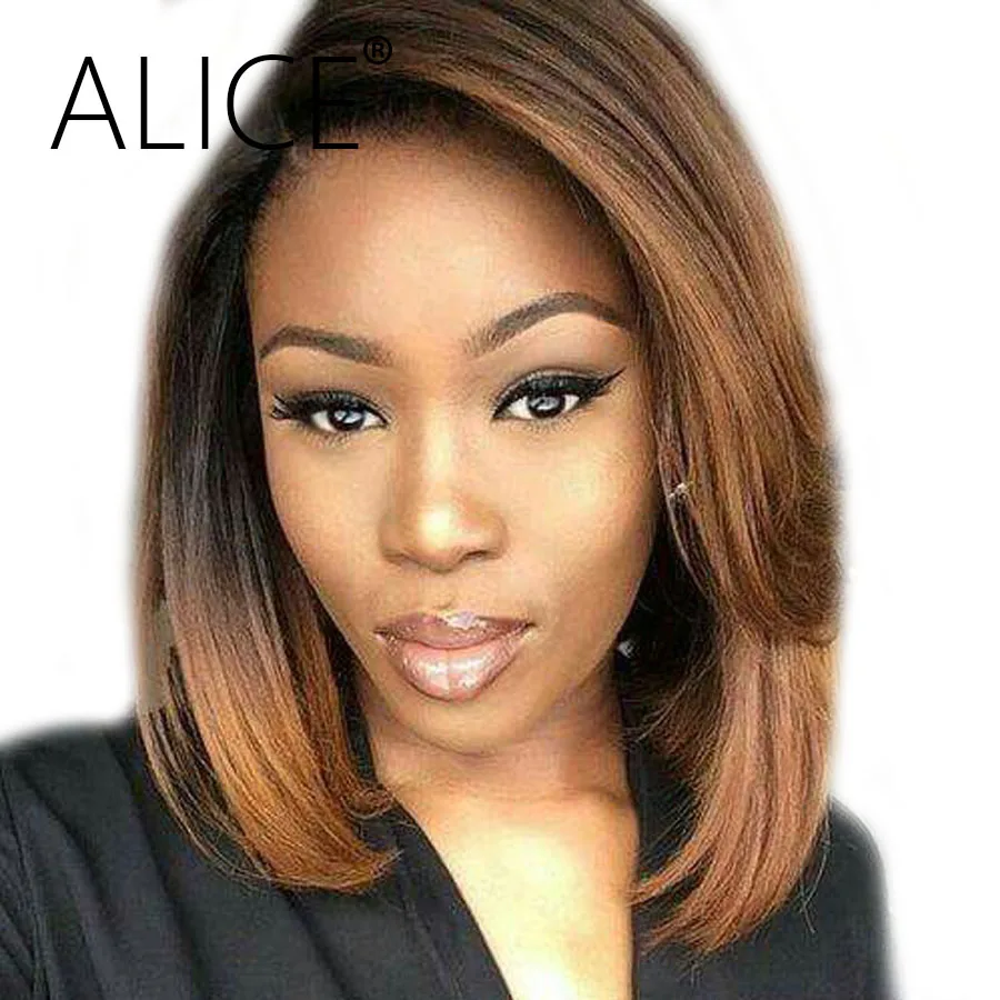 Buy ALICE Human Hair Bob Wigs Brown Ombre Color Remy