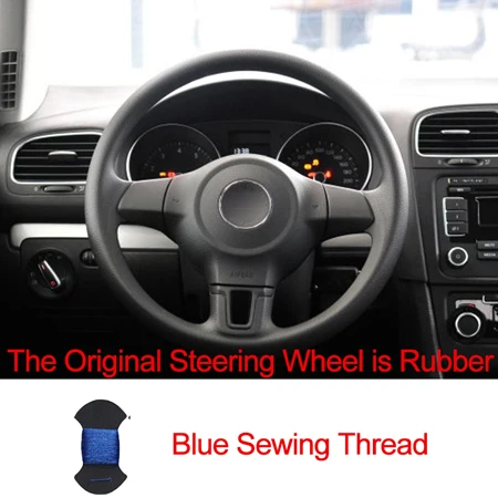 HuiER ручного шитья рулевого колеса автомобиля крышки красный маркер для Volkswagen Golf 6 Mk6 VW Polo Sagitar Бора Сантана Jetta MK5 2010-2013 - Название цвета: Rubber Blue
