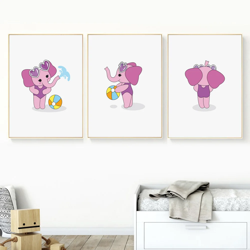 Kartun Gajah Bermain Bola Dinding Seni Lukisan Kanvas Nordic Poster Dan Cetakan Nursery Dinding Gambar Bayi Anak Dekorasi Kamar Painting Calligraphy AliExpress