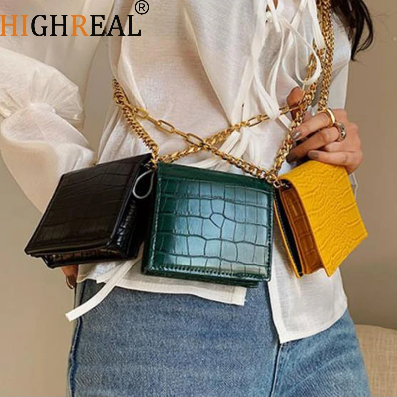 

HIGHREAL Unique Crocodile Pattern Design Style Handbags Chain Alligator Pattern Genuine Leather Messenger Bag