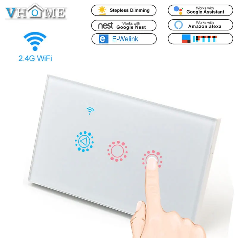 

Vhome AU/UL LED Light Dimmer Switch,Wifi 90V-250V Lamp Dimming Wall Switch,1 Gang 1 Way For Smart House Touch Switch