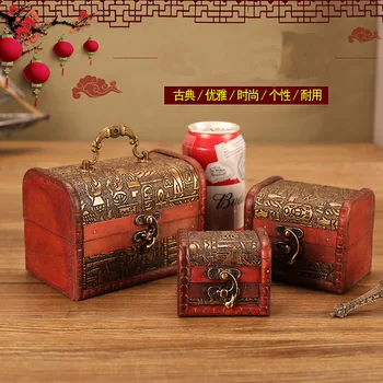

Zakka Vintage Egyptian style wooden jewelry storage box with lock small wood craft gift organizer Desket decorations packaging