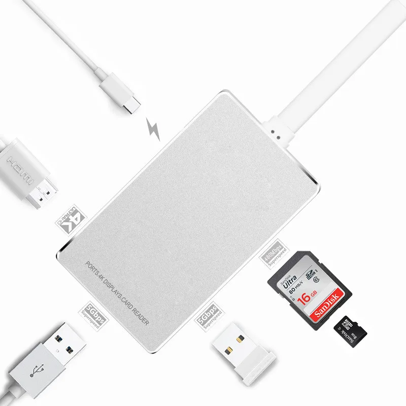 

TYPE C To HDMI Cable For Samsung Galaxy Note 8 S8 Plus USB-C HUB Adapter 4K HDMI 2XUSB 3.0 Card Reader For LG G5/G6 HTC Ultra