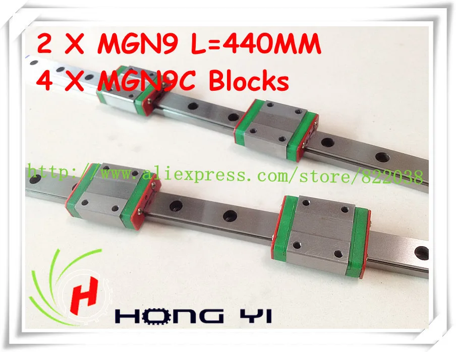 

Square linear guide 2 X MGN9 L=440mm with 4pcs MGN9C linear blocks(can be cut any length)