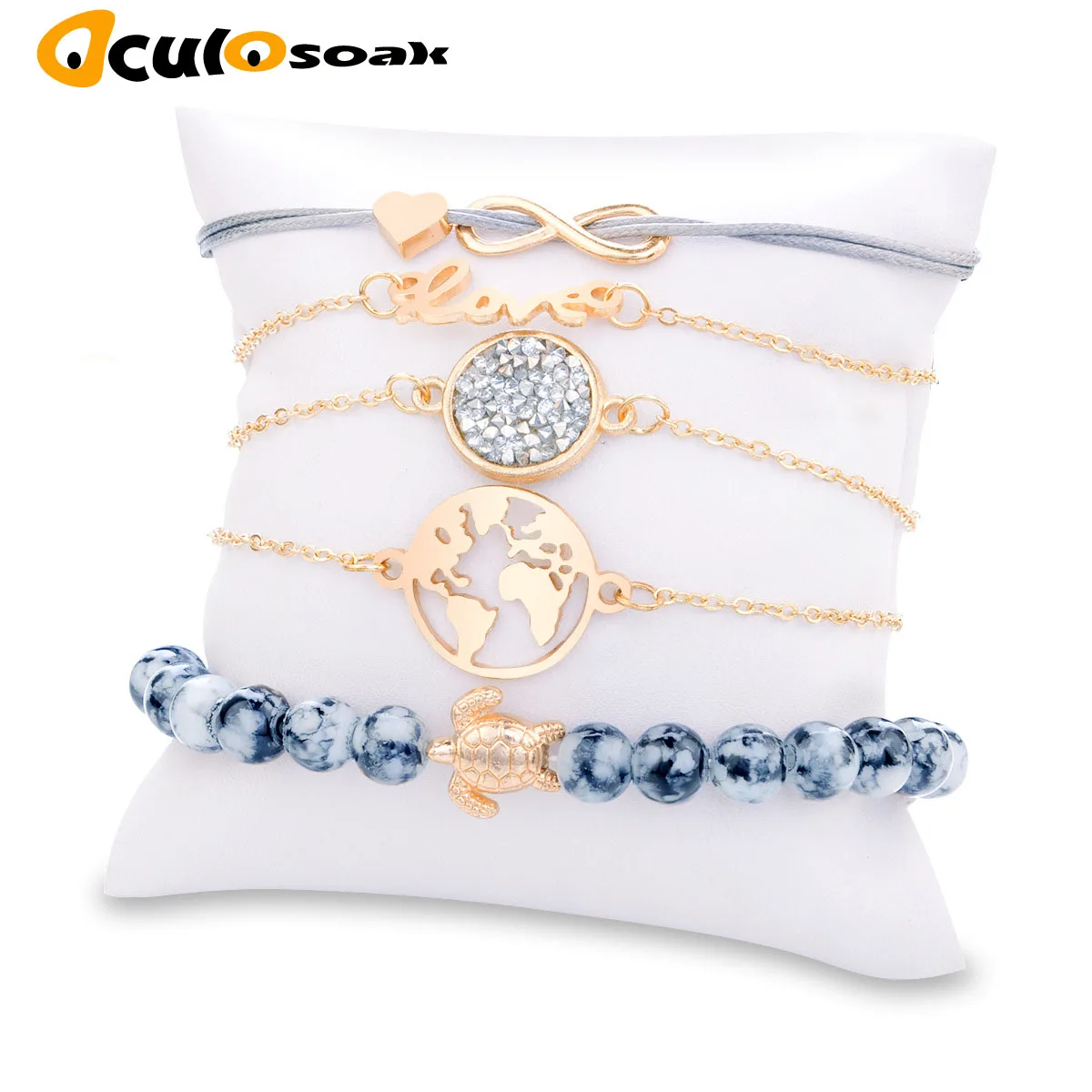 

2019 New Bohemian Gold Color Earth Letter Infinite Bracelet Set for Women Tortoise Beads Bracelet Set Party Jewelry 5pcs/1set