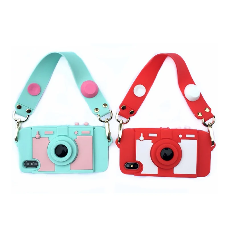 

For iphone XS MAX XR X 7 8 6 6S plus case cover New 3D Camera Card Wallet purse soft silicon with handbag short strap Phone bag