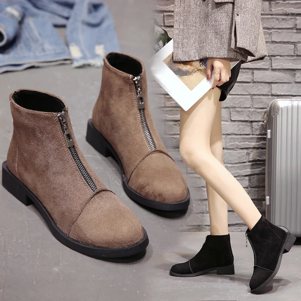 

Szyadeou Women Square Heel Shoes Martain Boots Suede Zipper Solid Color Round Toe Shoes botas femininas de inverno zapatos 25