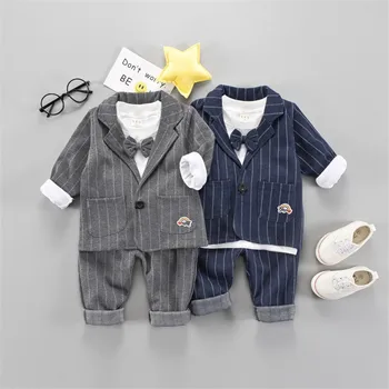 

Baby Boy Clothing Suit Kids Gentleman Style Striped Coat + White T-shirt + Pant Autumn Children 3Pcs Clothes Set 3 Colors