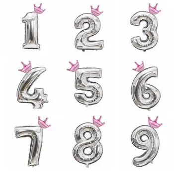 

FUDANL 1Set 32inch Gold/Silver Figures Crown Foil Float Air Inflatable Balloon For Baby Boys Girls DIY Birthday Party Decoration