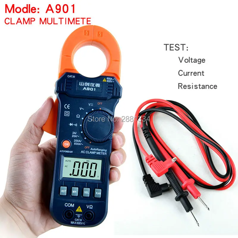 

Digital Clamp Meter A901 Clamp Multimeter DC/AC 600A Voltmeter Current Meter Resistance Capacitance Tester