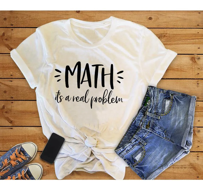 Женская футболка с буквенным принтом Math It's Real Proble летняя короткими рукавами