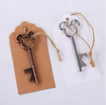 

200pcs Creative Wedding Favors Party Gifts Silver Bronze Mickey Mouse Metal Key Beer Bottle Opener with Keychain