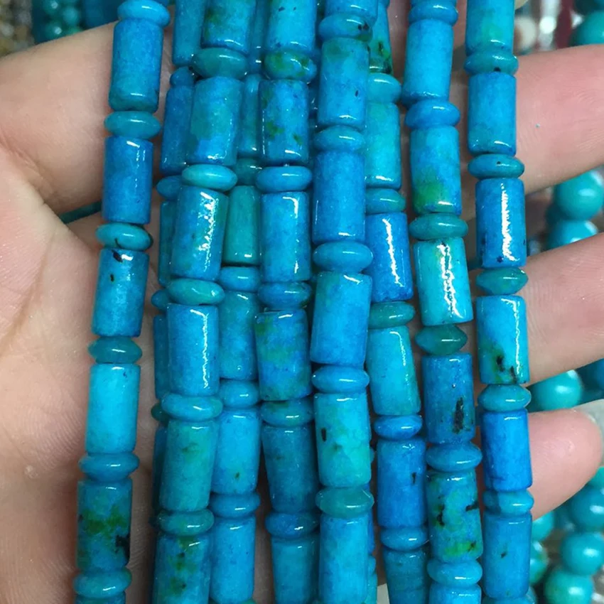 

6x9mm blue stone calaite chrysocolla tube shape high grade women loose beads wholesale price diy jewelry findings 15inch F058GS