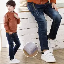 Модные зимние теплые джинсы для мальчиков; Детские утепленные шерстяные джинсовые брюки; Одежда для маленьких мальчиков; синие джинсы для подростков 3-10 лет
